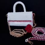 حقيبة يد عصرية مصنوعة يدوياً من خرزالجوهر ألابيض